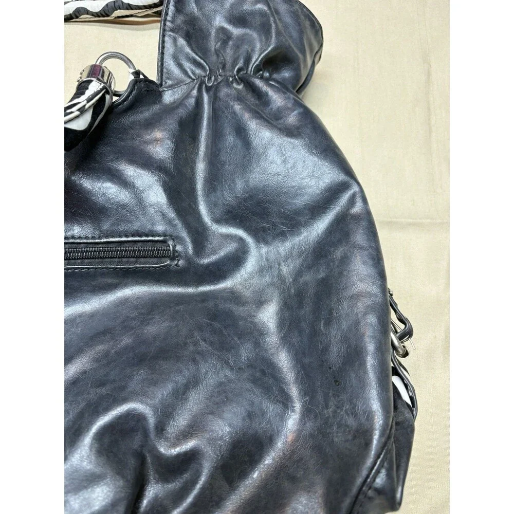 Vintage Y2K Zebra Print Ruffle Handbag Studded Hobo Bag Retro McBling Aesthetic - Picture 8 of 12